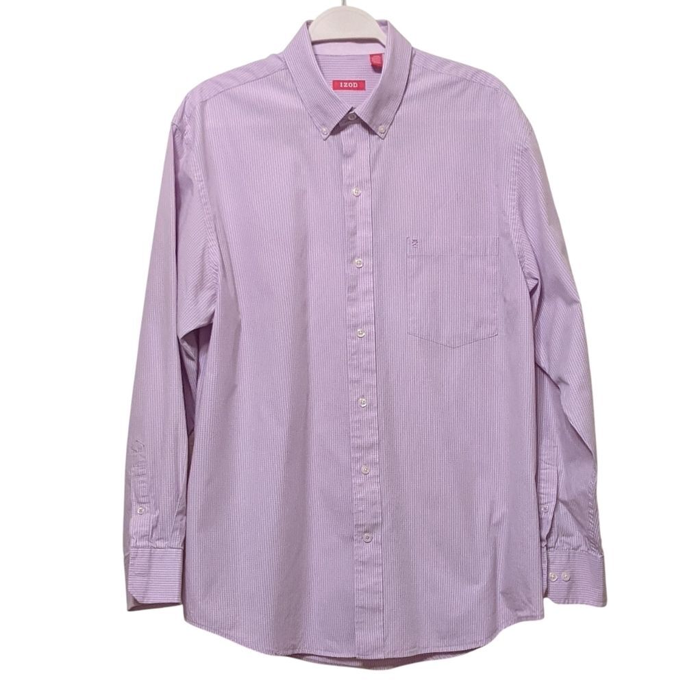 IZOD Men's Lavender Button-Down Long Sleeve Checked Cotton Shirt Size Large